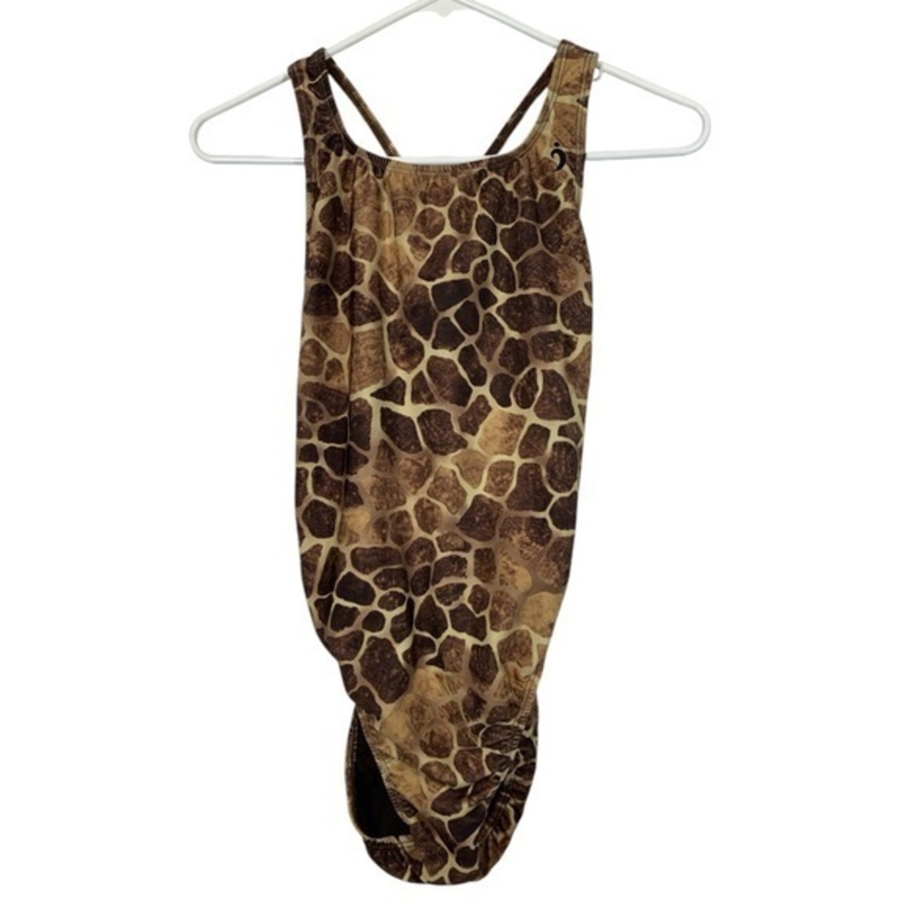 Illusions Brown Tan Animal Print Training Swimsuit Size 36/8 NWT #VEG-0050